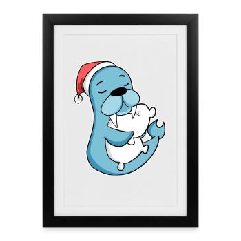 Lion de mer Noël Sommeil Sommeil Sommeil - Affiche encadrée (27 × 37 cm) - noir - Devant