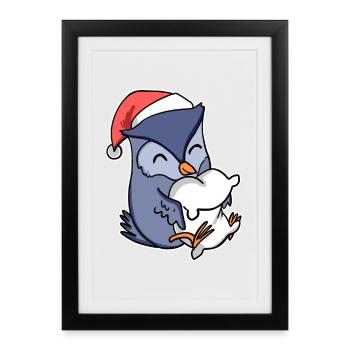 Hibou Noël Sommeil Sommeil Sommeil - Affiche encadrée (27 × 37 cm) - noir - Devant
