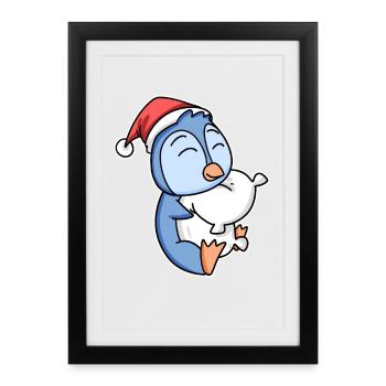 Pingouin Noël Sommeil Sommeil Sommeil - Affiche encadrée (27 × 37 cm) - noir - Devant