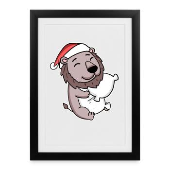 Lion Noël Sommeil Sommeil Sommeil - Affiche encadrée (27 × 37 cm) - noir - Devant