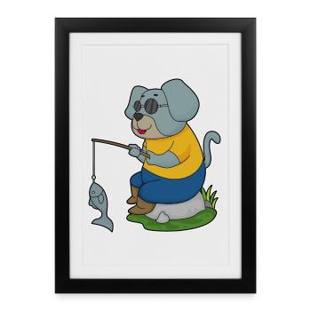 Pêche au poisson Dog Angler - Affiche encadrée (27 × 37 cm) - noir - Devant