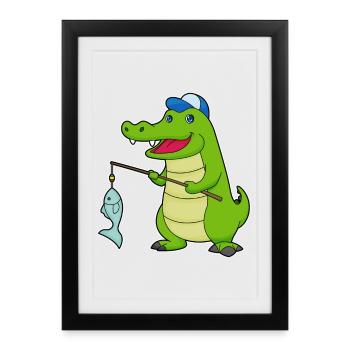 Pêche au poisson crocodile - Affiche encadrée (27 × 37 cm) - noir - Devant