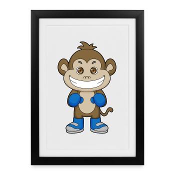 Monkey Boxer Gants de boxe Boxe Boxe - Affiche encadrée (27 × 37 cm) - noir - Devant