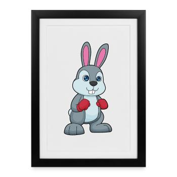 Bunny Boxer Gants de boxe Boxe Boxe - Affiche encadrée (27 × 37 cm) - noir - Devant