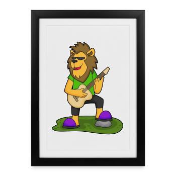 Löwe Musiker Gitarre Musik - Gerahmtes Poster (27 × 37 cm) - Schwarz - Vorne