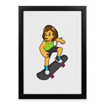 Löwe Skater Skateboard - Gerahmtes Poster (27 × 37 cm) - Schwarz - Vorne