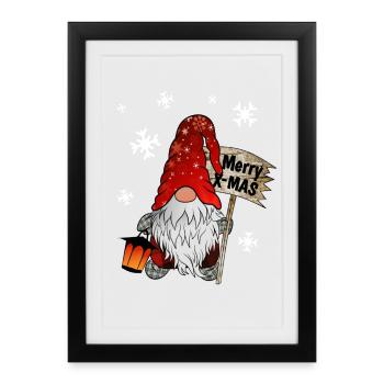 Christmas Gnome with Snowflakes X Mas Elves - Framed poster (27 × 37 cm) - black - Front