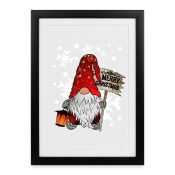 Christmas Dwarf Christmas Gnome with snowflakes - Framed poster (27 × 37 cm) - black - Front