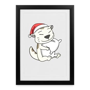Devon Rex Cat Christmas Sleep Tired - Framed poster (27 × 37 cm) - black - Front