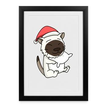Chat birman Noël Sleeping Tired - Affiche encadrée (27 × 37 cm) - noir - Devant