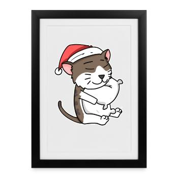 American Wirehair Cat Christmas Sleep Tired - Framed poster (27 × 37 cm) - black - Front