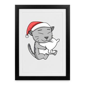 Chat Mau égyptien Noël Sommeil Fatigué - Affiche encadrée (27 × 37 cm) - noir - Devant