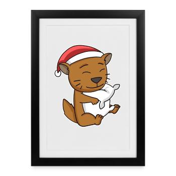 Chat somalien Noël Sleeping Tired - Affiche encadrée (27 × 37 cm) - noir - Devant