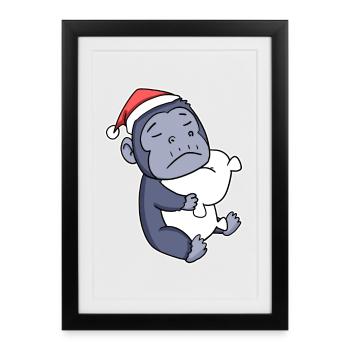 Gorille Noël Sommeil Sommeil Sommeil - Affiche encadrée (27 × 37 cm) - noir - Devant