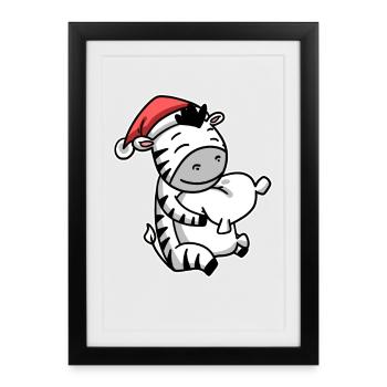 Zèbre Noël Sommeil Sommeil Sommeil - Affiche encadrée (27 × 37 cm) - noir - Devant