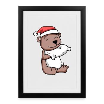 Ours Noël Sommeil Sommeil Sommeil Sommeil - Affiche encadrée (27 × 37 cm) - noir - Devant