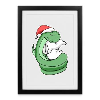Serpent Noël Sommeil Sommeil Sommeil Sommeil - Affiche encadrée (27 × 37 cm) - noir - Devant