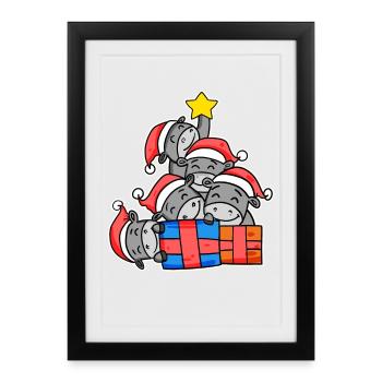 Weihnachten Weihnachtsbaum Esel mit Geschenke - Gerahmtes Poster (27 × 37 cm) - Schwarz - Vorne