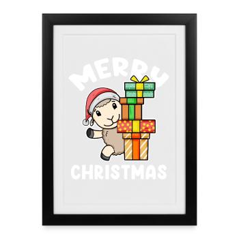 Joyeux moutons de Noël avec cadeaux - Affiche encadrée (27 × 37 cm) - noir - Devant
