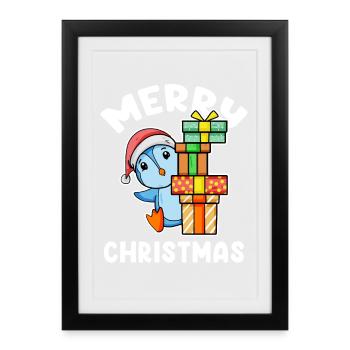 Joyeux pingouin de Noël avec cadeaux - Affiche encadrée (27 × 37 cm) - noir - Devant