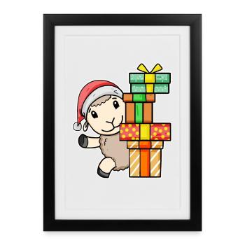 Moutons de Noël avec cadeaux - Affiche encadrée (27 × 37 cm) - noir - Devant