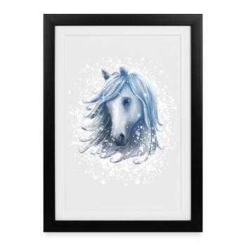Tête de cheval dans la neige Star Winter - Affiche encadrée (27 × 37 cm) - noir - Devant