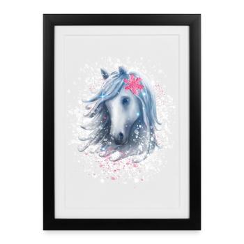 Cheval flocon de neige Noël - Affiche encadrée (27 × 37 cm) - noir - Devant
