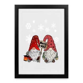 Gnomes elfes de Noël avec flocons de neige - Affiche encadrée (27 × 37 cm) - noir - Devant