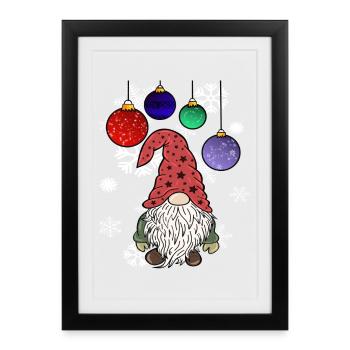 Gnome Christmas Elves with Snowflakes - Framed poster (27 × 37 cm) - black - Front