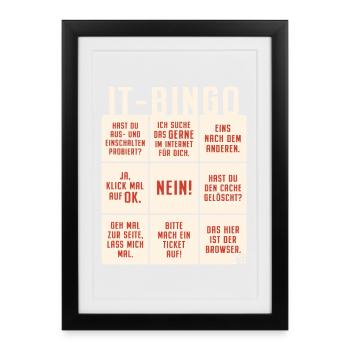 IT Support Bingo Service Desk IT Helpdesk Sysadmin - Gerahmtes Poster (27 × 37 cm) - Schwarz - Vorne