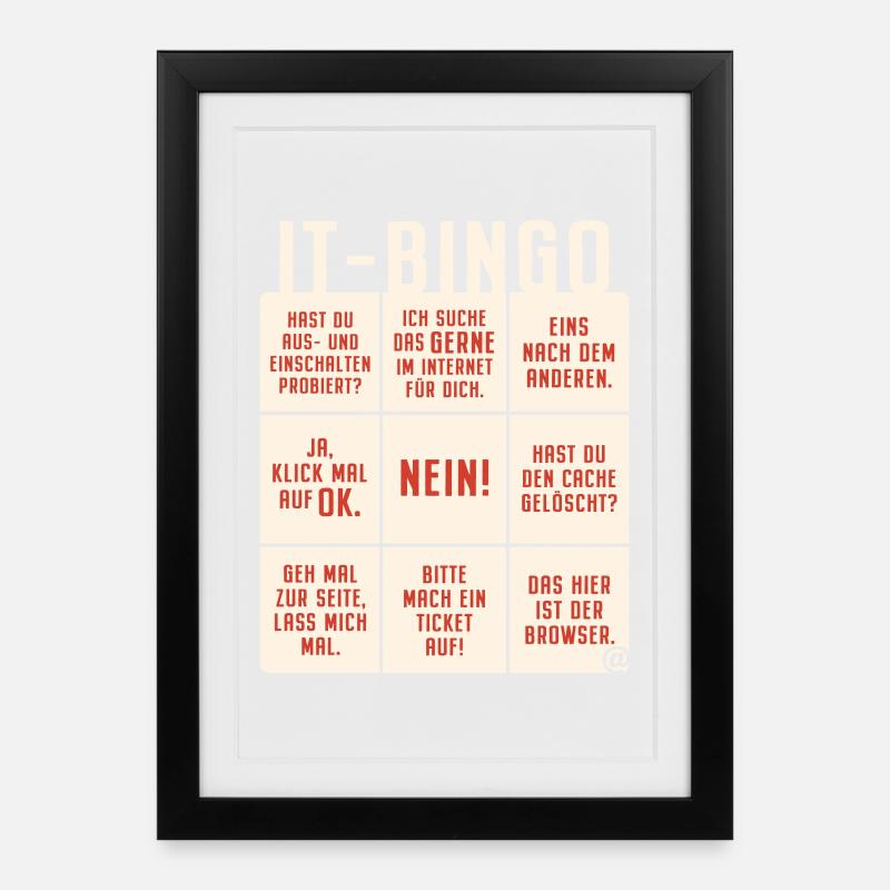 IT Support Bingo Service Desk IT Helpdesk Sysadmin - Gerahmtes Poster (27 × 37 cm) - Schwarz