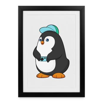 Photographe Penguin Appareil photo - Affiche encadrée (27 × 37 cm) - noir - Devant