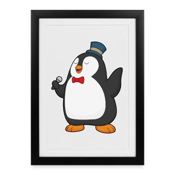Chant du micro Penguin Singer - Affiche encadrée (27 × 37 cm) - noir - Devant
