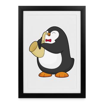 Penguin Musicien Saxophone Musique - Affiche encadrée (27 × 37 cm) - noir - Devant