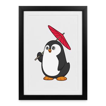 Parapluie pingouin - Affiche encadrée (27 × 37 cm) - noir - Devant