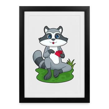 Cartes de poker Raccoon - Affiche encadrée (27 × 37 cm) - noir - Devant
