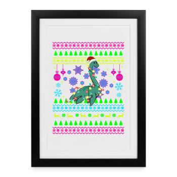Dino de Noël avec lumières - Affiche encadrée (27 × 37 cm) - noir - Devant