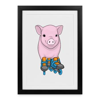 Pig Inline skating Inline skates - Framed poster (27 × 37 cm) - black - Front