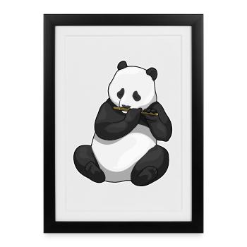 Panda Musicien Flûte Musique - Affiche encadrée (27 × 37 cm) - noir - Devant