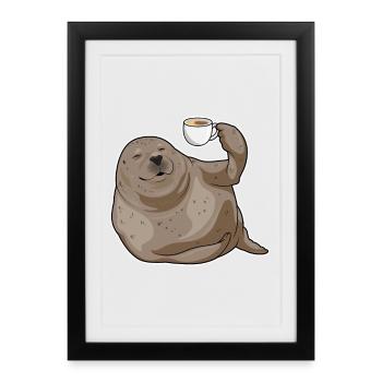 Tasse de café Seal - Affiche encadrée (27 × 37 cm) - noir - Devant