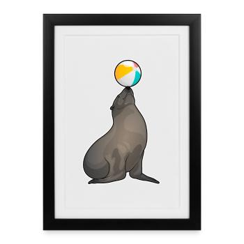 Seal Swimming Water Polo Summer - Framed poster (27 × 37 cm) - black - Front