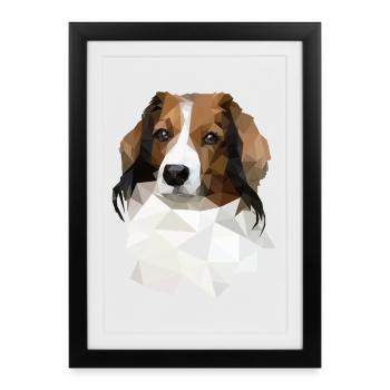 Kooikerhondje im Polygon Style - Gerahmtes Poster (27 × 37 cm) - Schwarz - Vorne