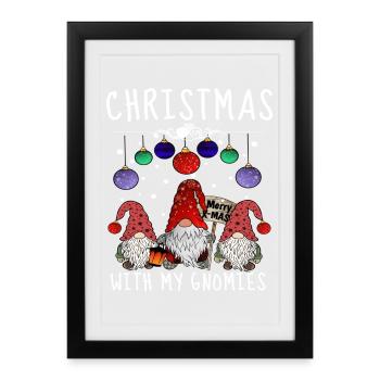 Famille Gnome Elfes de Noël - Affiche encadrée (27 × 37 cm) - noir - Devant