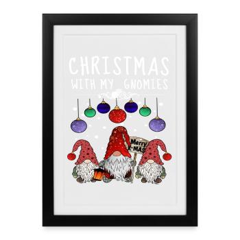 Joyeux Noël Famille Gnome - Affiche encadrée (27 × 37 cm) - noir - Devant