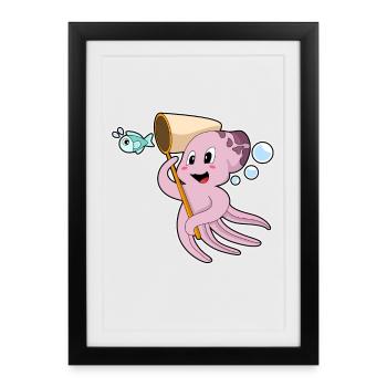 Pêche au filet de débarquement des pêcheurs pieuvres - Affiche encadrée (27 × 37 cm) - noir - Devant