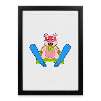 Cochon Sauteur à Ski - Affiche encadrée (27 × 37 cm) - noir - Devant