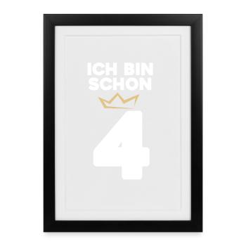 4 Geburtstag - 4 Jahre mit Krone - Gerahmtes Poster (27 × 37 cm) - Schwarz - Vorne