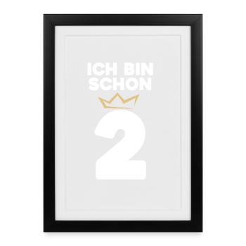 2 Geburtstag - 2 Jahre mit Krone - Gerahmtes Poster (27 × 37 cm) - Schwarz - Vorne
