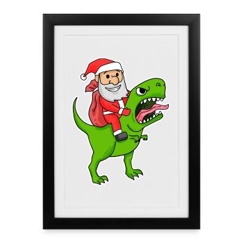 Weihnachtsmann Dinosaurier - Gerahmtes Poster (27 × 37 cm) - Schwarz - Vorne