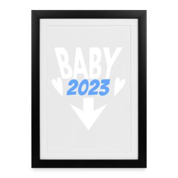 Bébé 2023 - Naissance Enceinte 2023 Grossesse - Affiche encadrée (27 × 37 cm) - noir - Devant